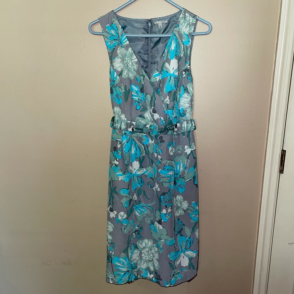 Halogen Gray and Blue Floral Print Sleeveless Dress Size 8